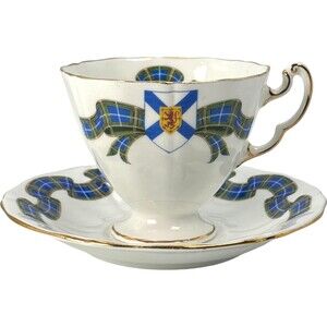 Adderley Nova Scotia Tartan Blue Green Teacup Cup Saucer Bone China UK Canada